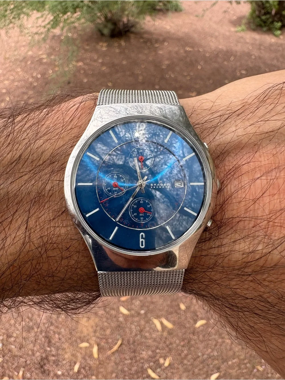 Skagen Havene Chronograph mens watch Blue dial mesh bracelet